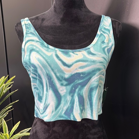 Wild Fable Waffle Knit,Scoop neck,sleeveless, aqua blue dots swirl, crop - Picture 1 of 6